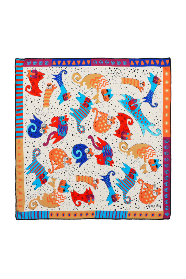 Turquoise Beige Patterned Silky Pocket Square 