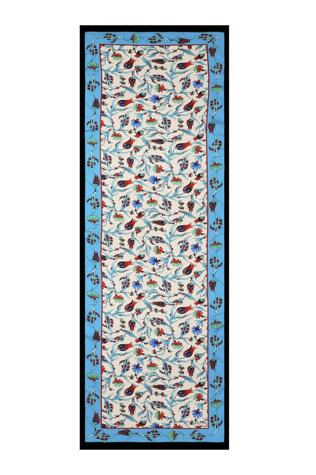 Turquoise Black Carnation Tulip Silk Foulard - 4