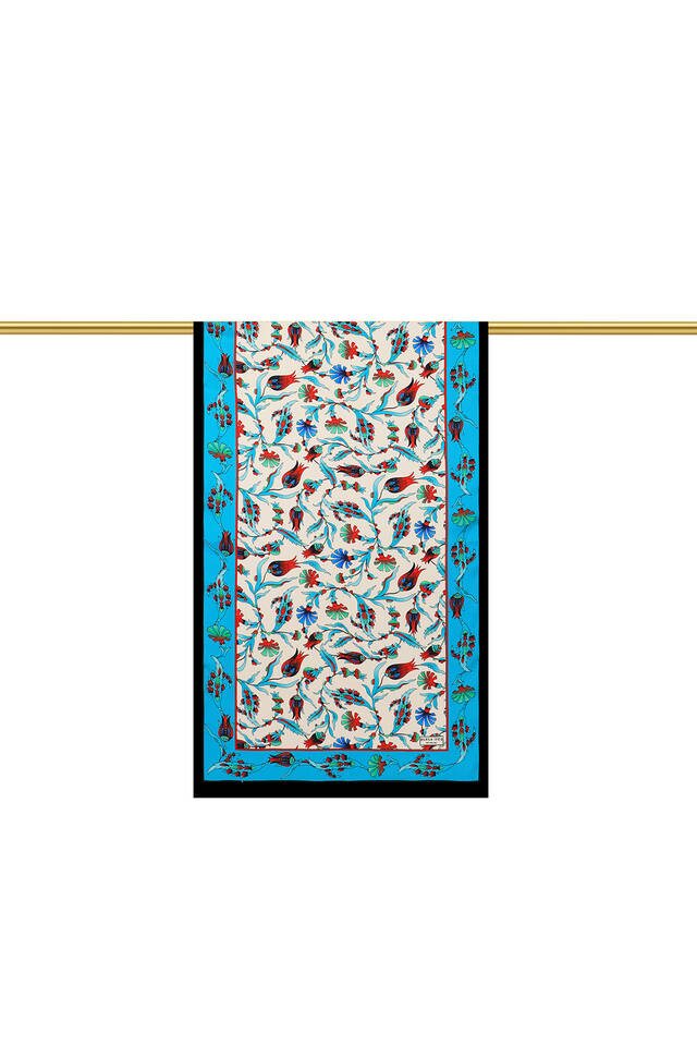 Turquoise Black Carnation Tulip Silk Foulard - 2