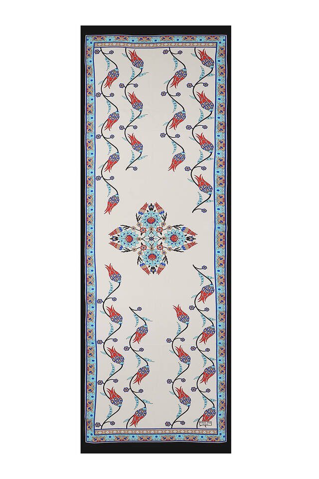 Turquoise Black Row Tulip Silk Foulard - 4