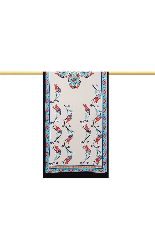 Turquoise Black Row Tulip Silk Foulard - 2