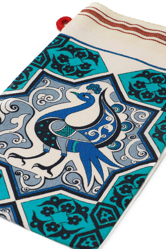 Turquoise Blue Printed Peacock Pattern Pouch - 3