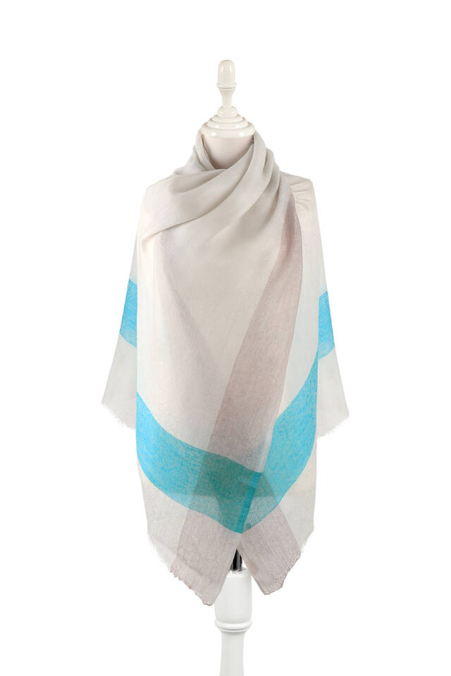 Turquoise Border Patterned Wool Shawl 