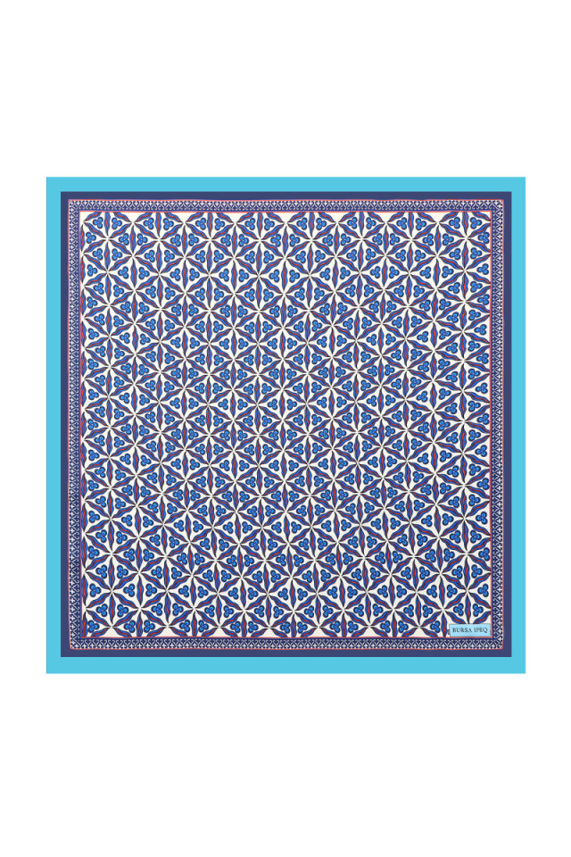 Turquoise Çintemani Pattern Silky Pocket Square 