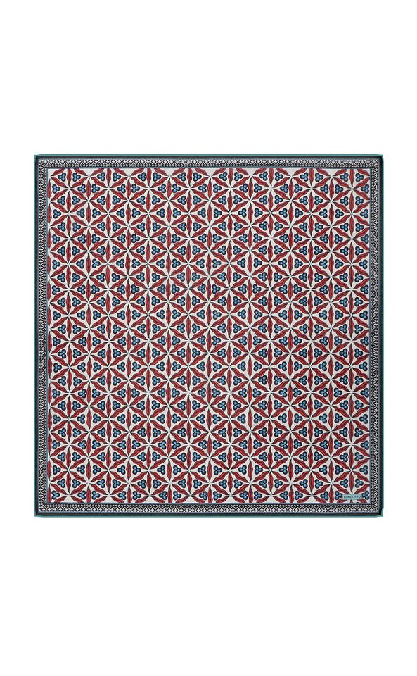 Turquoise Çintemani Pattern Soft Square Scarf - Bursa İpek