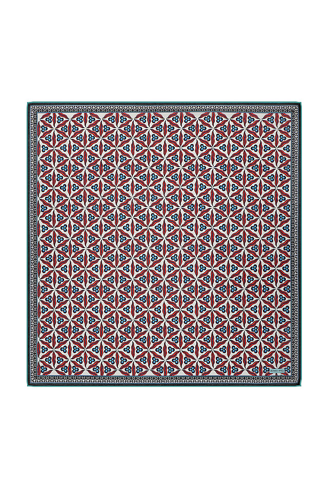 Turquoise Çintemani Pattern Soft Square Scarf 