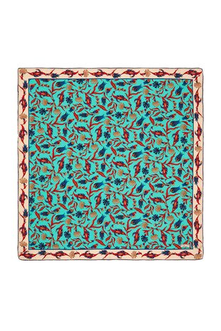 Turquoise Ecru Carnation Tulip Pattern Silk Square Scarf 