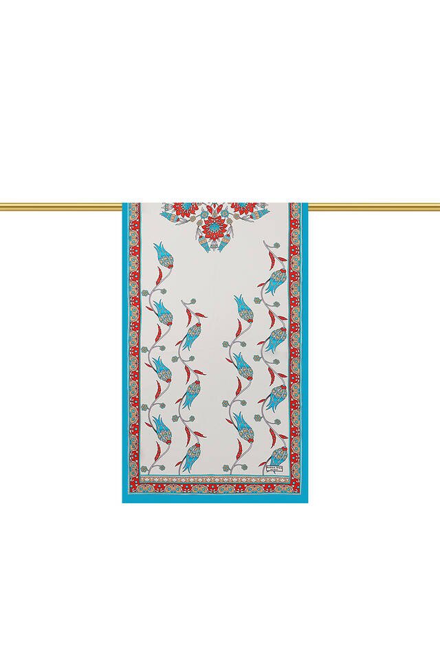 Turquoise Ecru Row Tulip Silk Foulard - 2