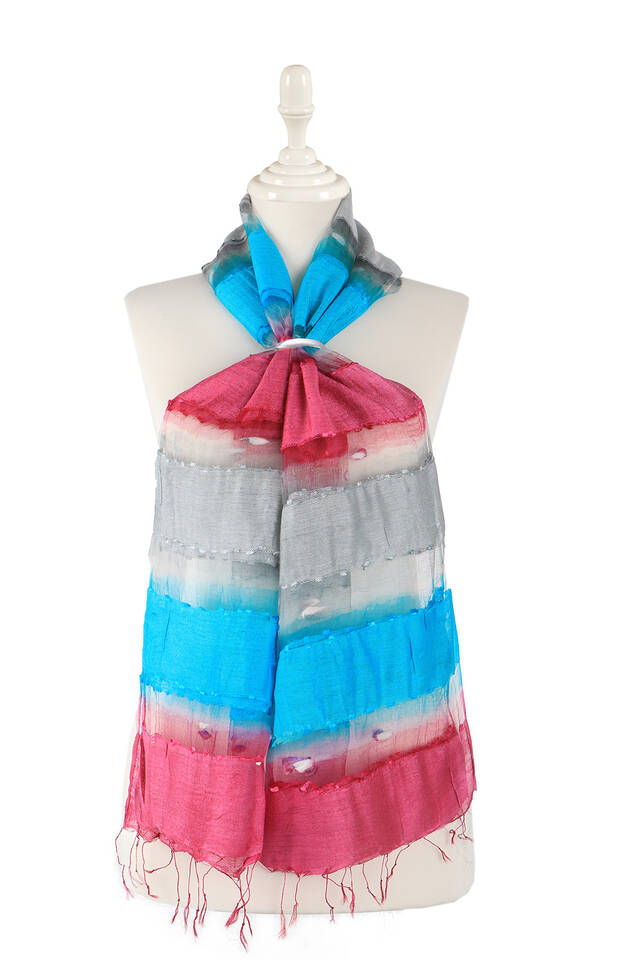 Turquoise Fuchsia Gradient Cocoon Foulard - Bursa İpek