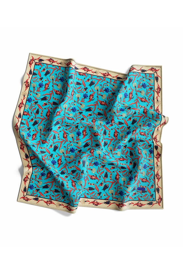 Turquoise Gold Carnation Tulip Silk Square Scarf - 3