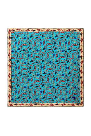 Turquoise Gold Carnation Tulip Silk Square Scarf 