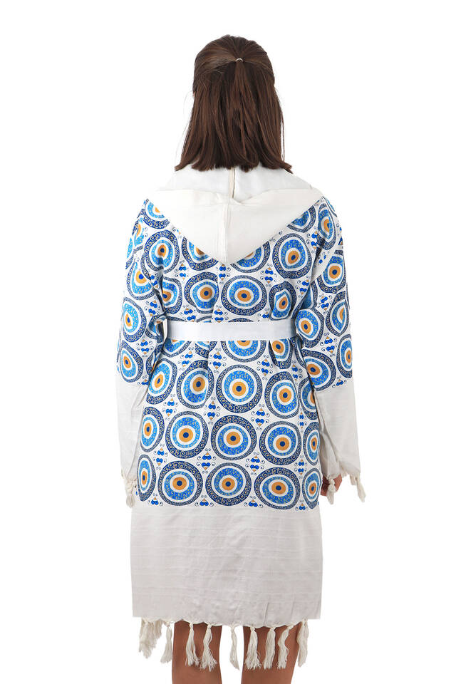 Turquoise Gold Printed Large Evil Eye Pattern Bathrobe - 2