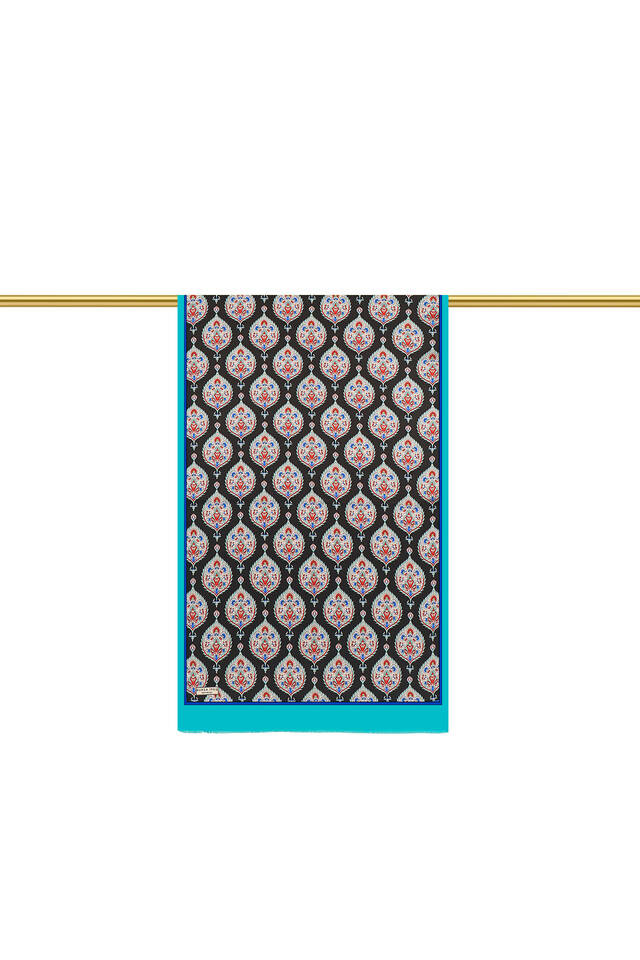 Turquoise Hatai Pattern Silk Foulard - 2