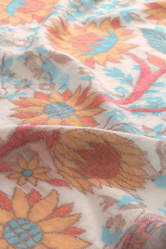 Turquoise Jacquard Patterned Wool Shawl - 4