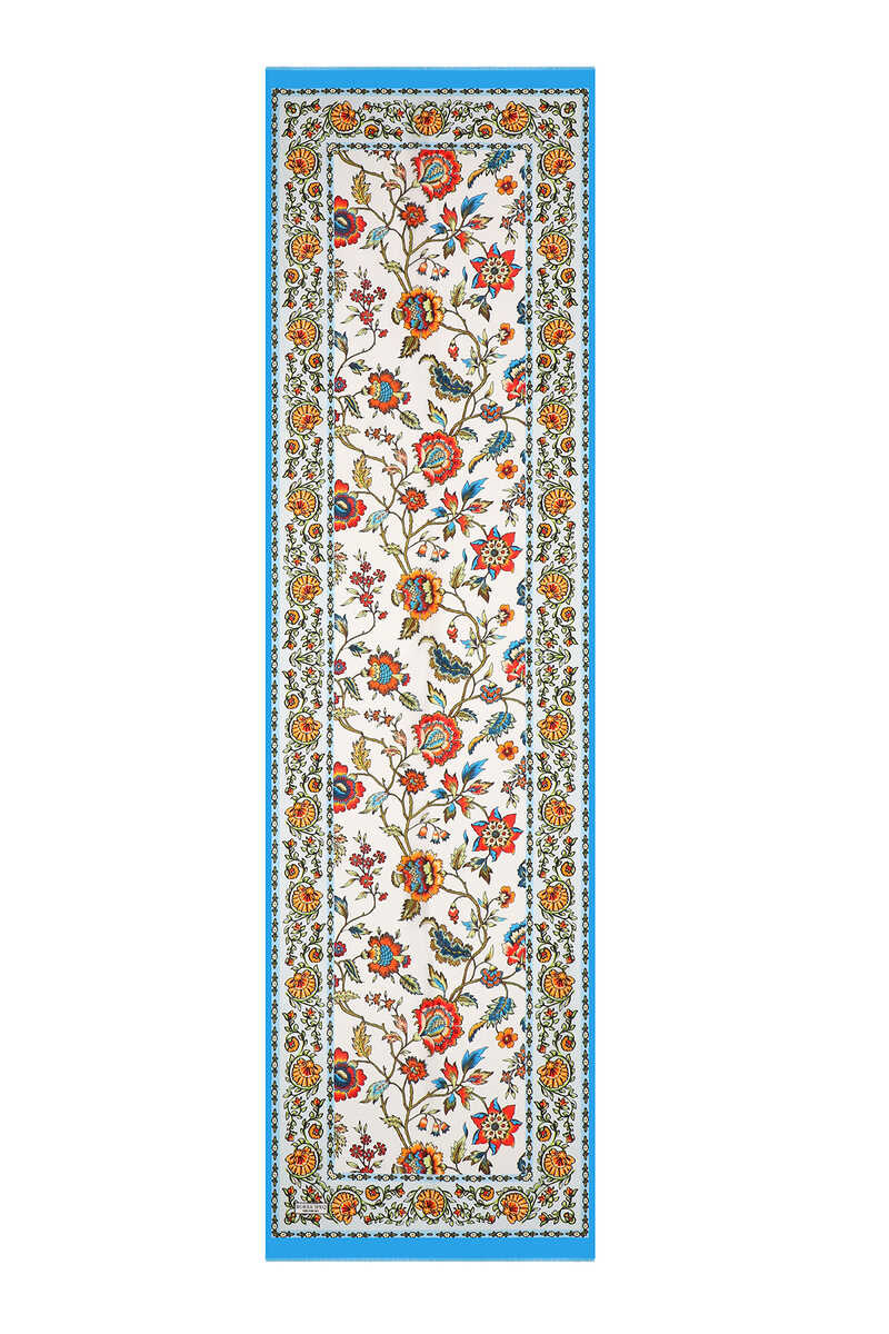 Turquoise Lily Pattern Voile Silk Foulard - 4