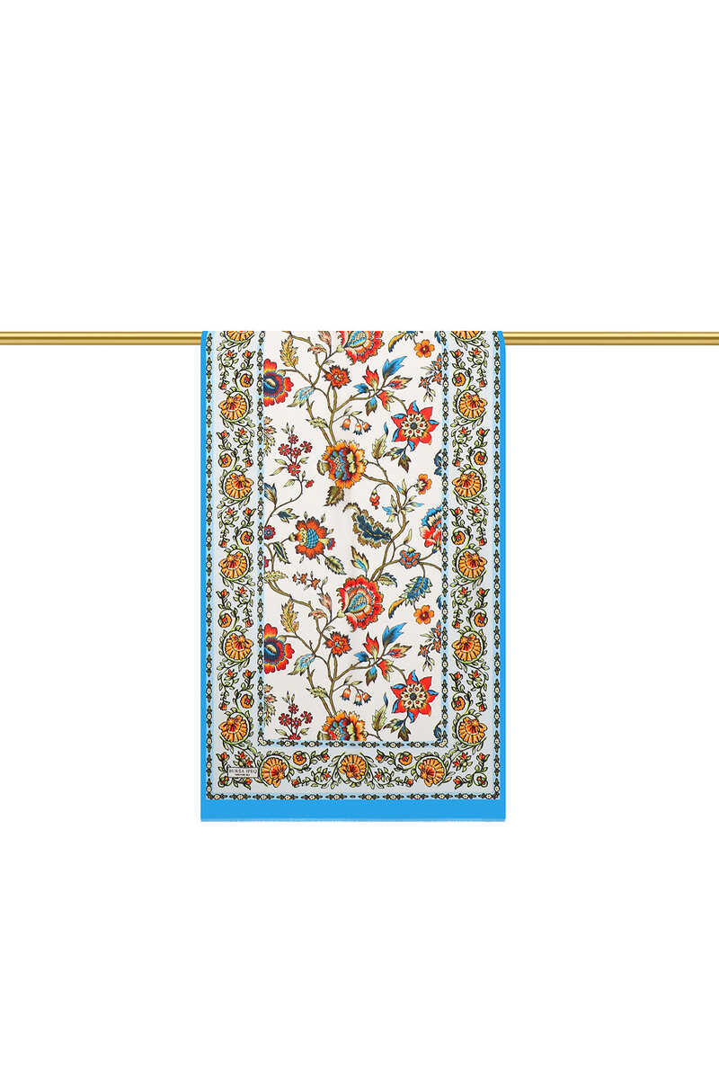 Turquoise Lily Pattern Voile Silk Foulard - 3