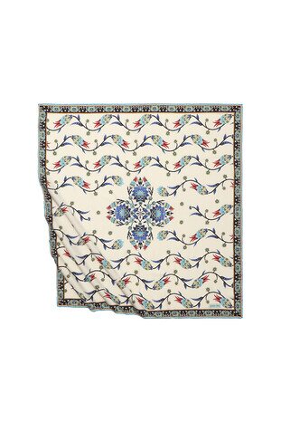 Turquoise Line Tulip Pattern Silky Square Scarf 