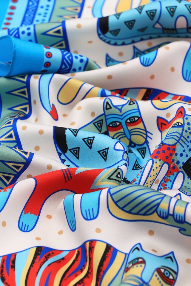 Turquoise Mint Patterned Silky Foulard - 3