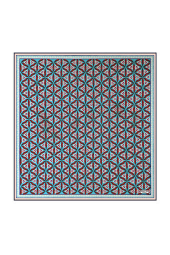 Turquoise Navy Blue Çintemani Pattern Silk Pocket Square 