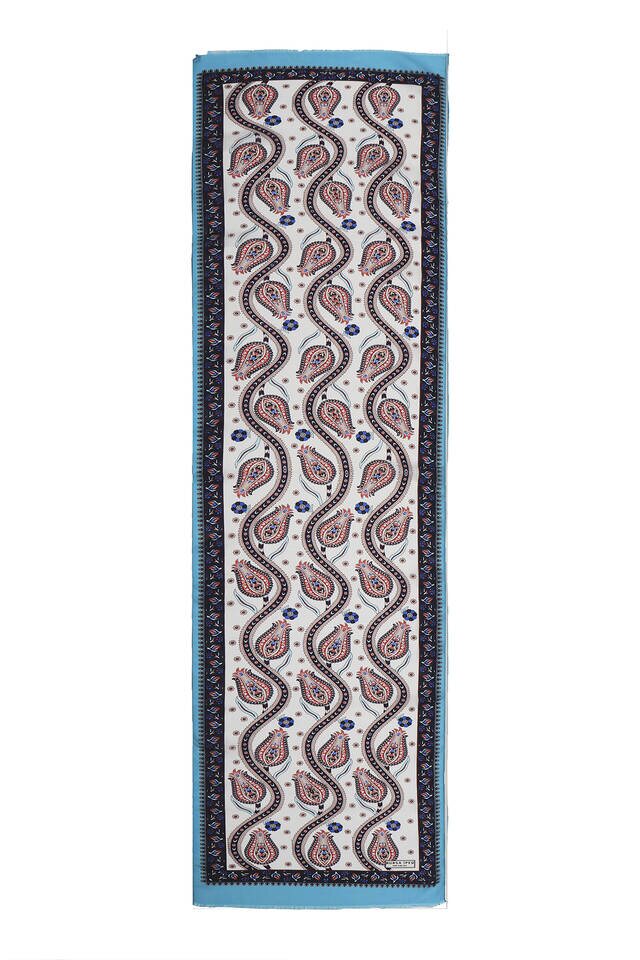 Turquoise Navy Blue Row Tulip Voile Silk Foulard - 4