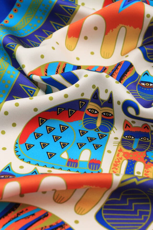 Turquoise Orange Patterned Silky Foulard - 3