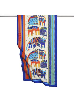 Turquoise Orange Patterned Silky Foulard 