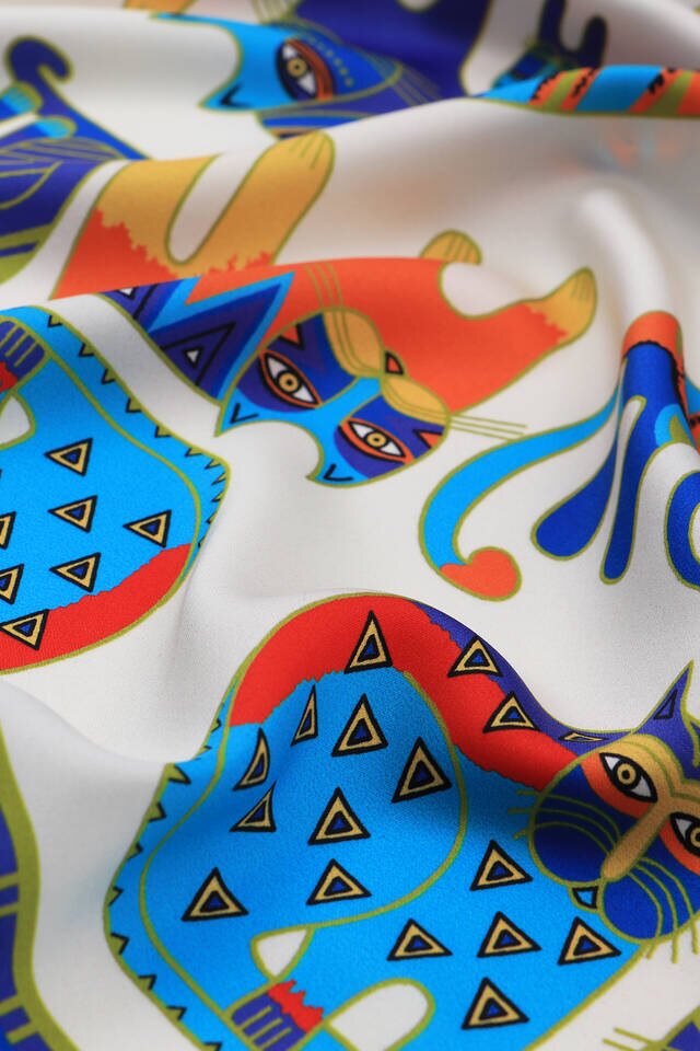 Turquoise Orange Patterned Silky Pocket Square - 3