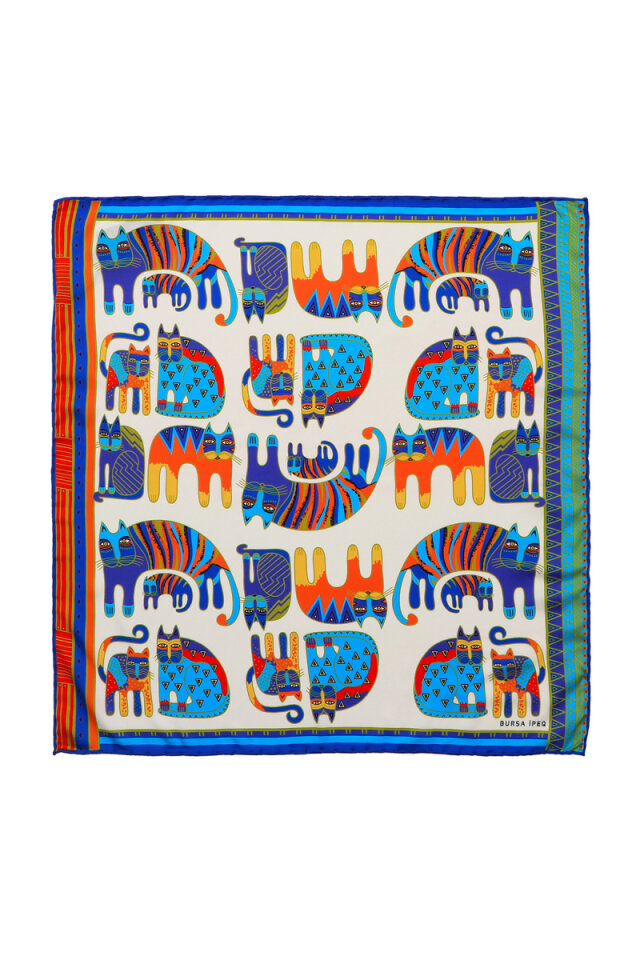 Turquoise Orange Patterned Silky Pocket Square - 1