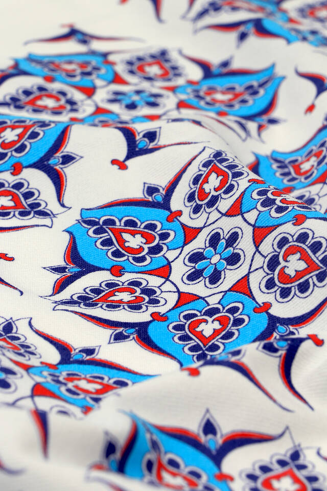 Turquoise Red Printed Anatolian Pattern Peshtemal - 3