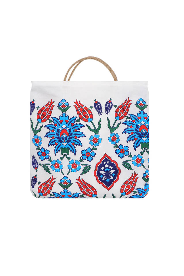 Turquoise Red Printed Carnation Pattern Bathrobe - 4