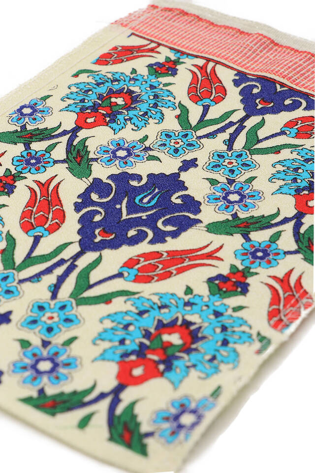 Turquoise Red Printed Carnation Pattern Pouch - 3