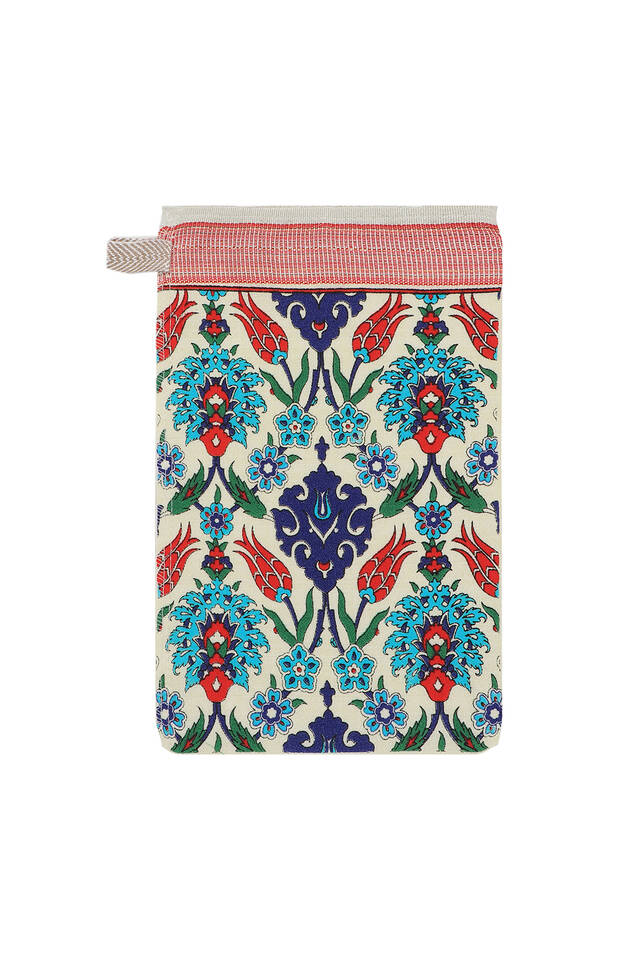 Turquoise Red Printed Carnation Pattern Pouch 