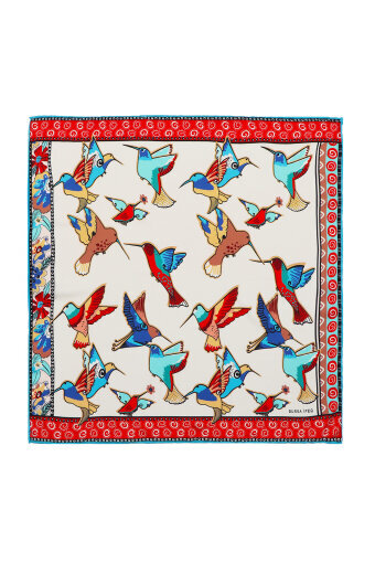 Turquoise Salmon Patterned Silky Pocket Square 