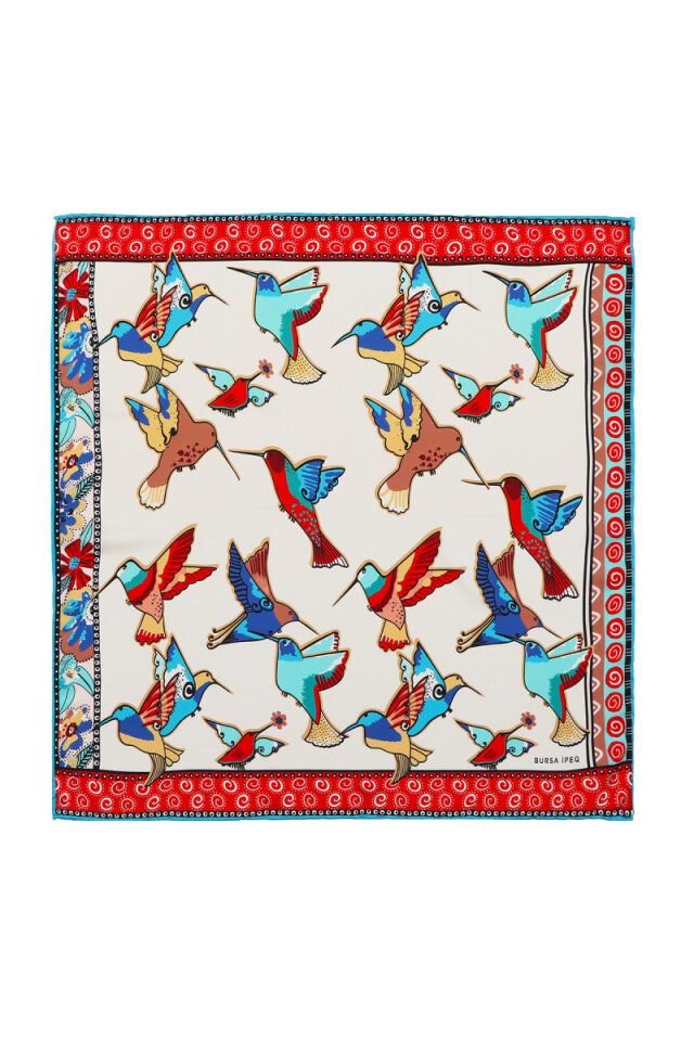 Turquoise Salmon Patterned Silky Pocket Square - 1