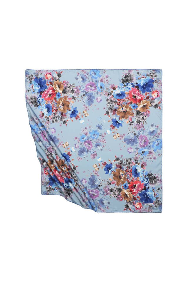 Turquoise Sardinia Pattern Silky Square Scarf 