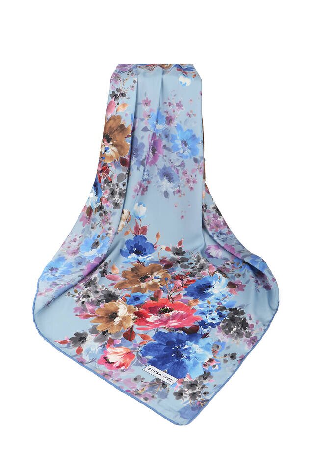 Turquoise Sardinia Pattern Silky Square Scarf - 3