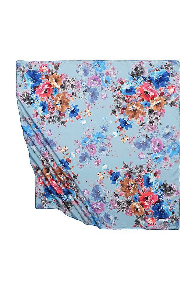 Turquoise Sardinia Pattern Silky Square Scarf 