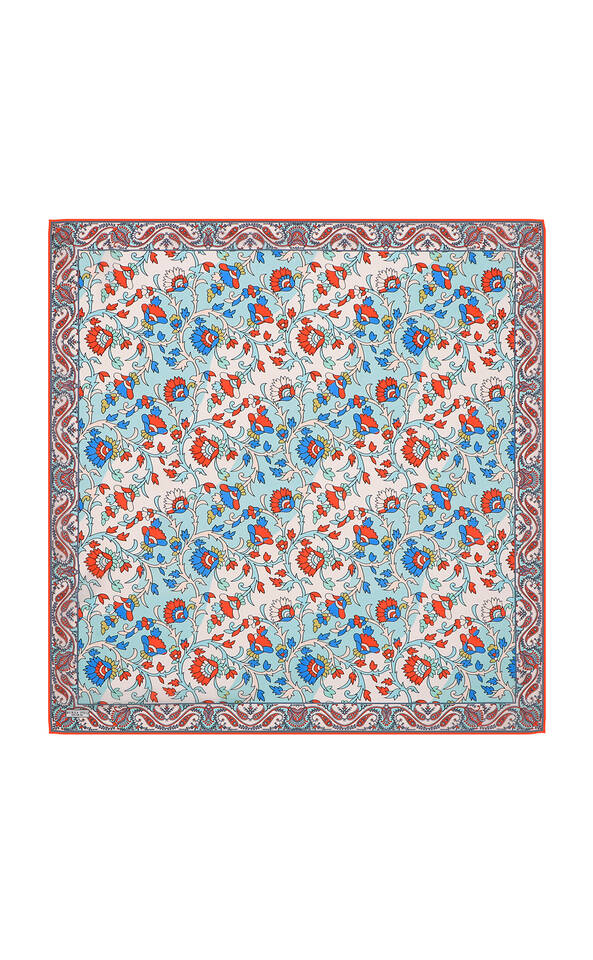 Turquoise Shawl Pattern Voile Silk Square Scarf - 2