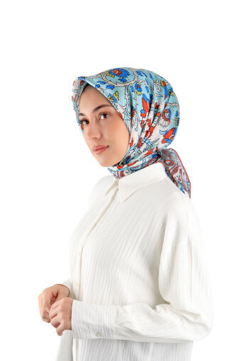 Turquoise Shawl Pattern Voile Silk Square Scarf 