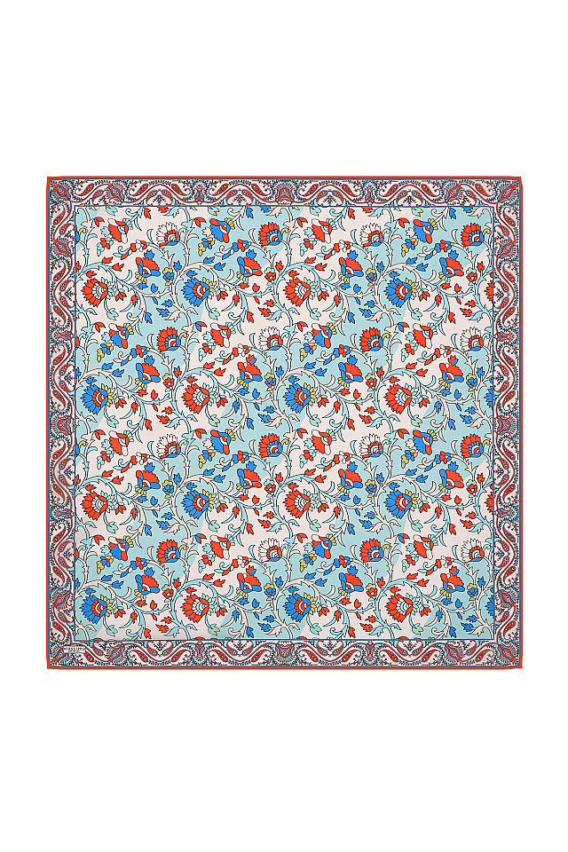 Turquoise Shawl Pattern Voile Silk Square Scarf 