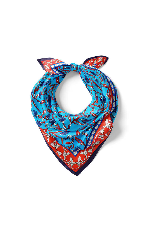 Turquoise Tulip Carnation Pattern Silky Pocket Square - 2