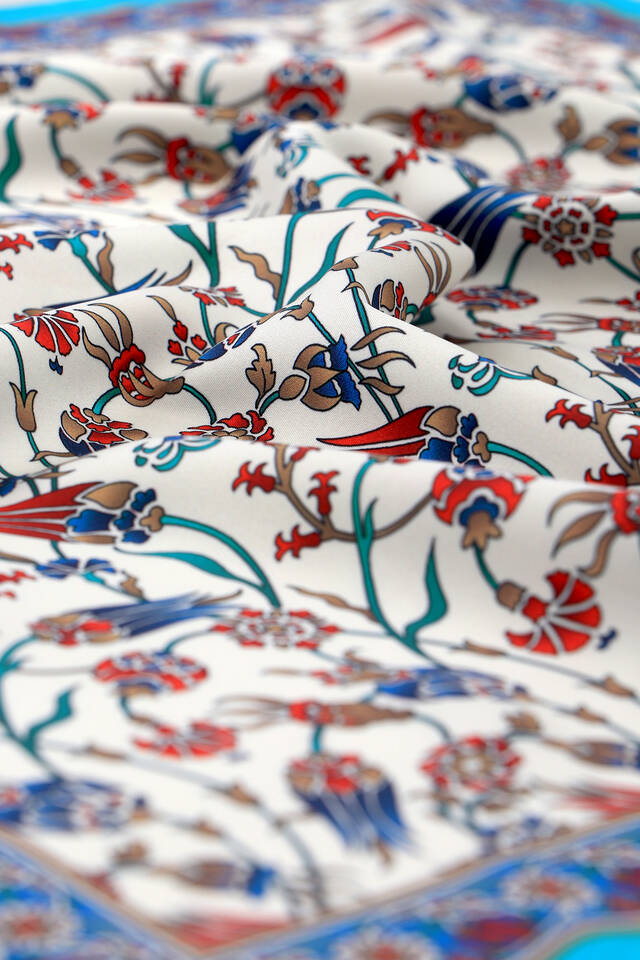 Turquoise Tulip Pattern Silky Pocket Square - 3