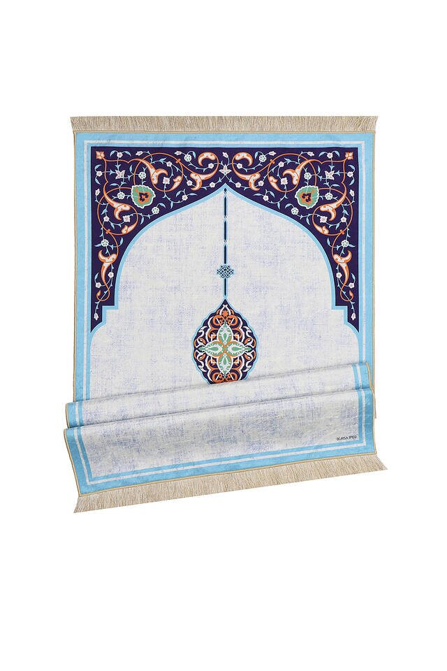 Turquoise Velvet Carpet Prayer Rug - 4