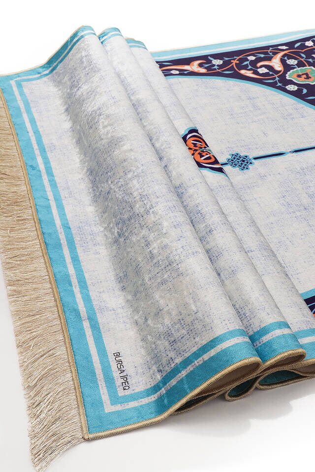 Turquoise Velvet Carpet Prayer Rug - 3