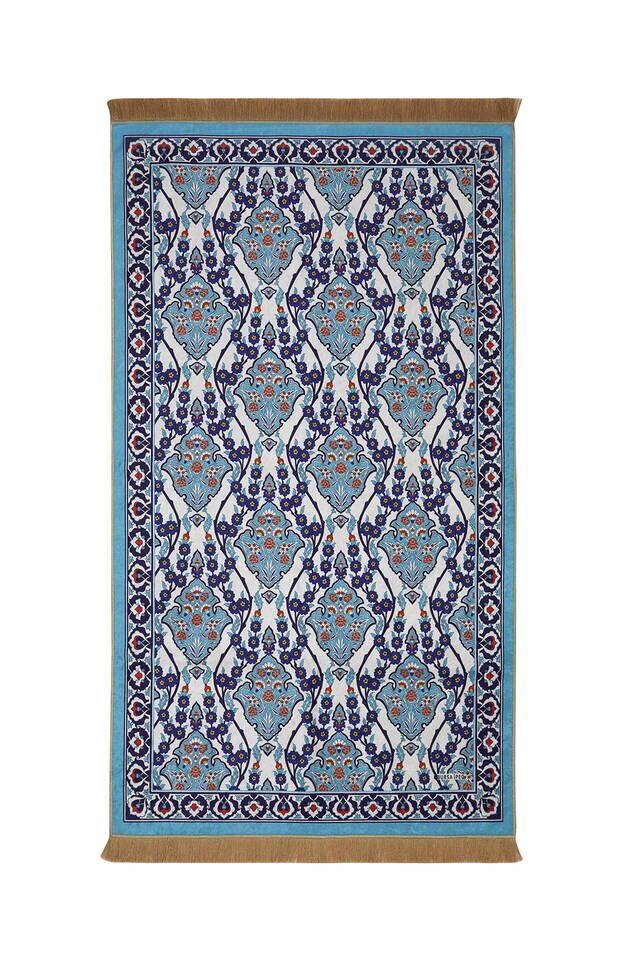 Turquoise Velvet Carpet Prayer Rug - Bursa İpek