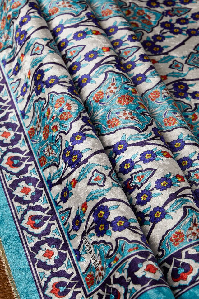 Turquoise Velvet Carpet Prayer Rug - 2