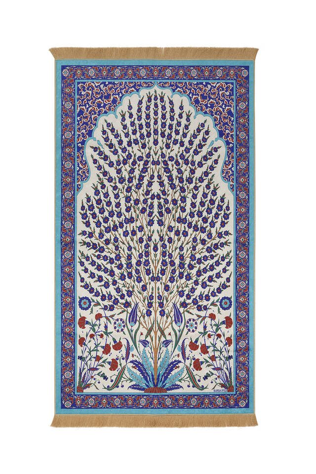 Turquoise Velvet Carpet Prayer Rug - Bursa İpek