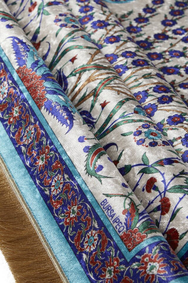 Turquoise Velvet Carpet Prayer Rug - 2