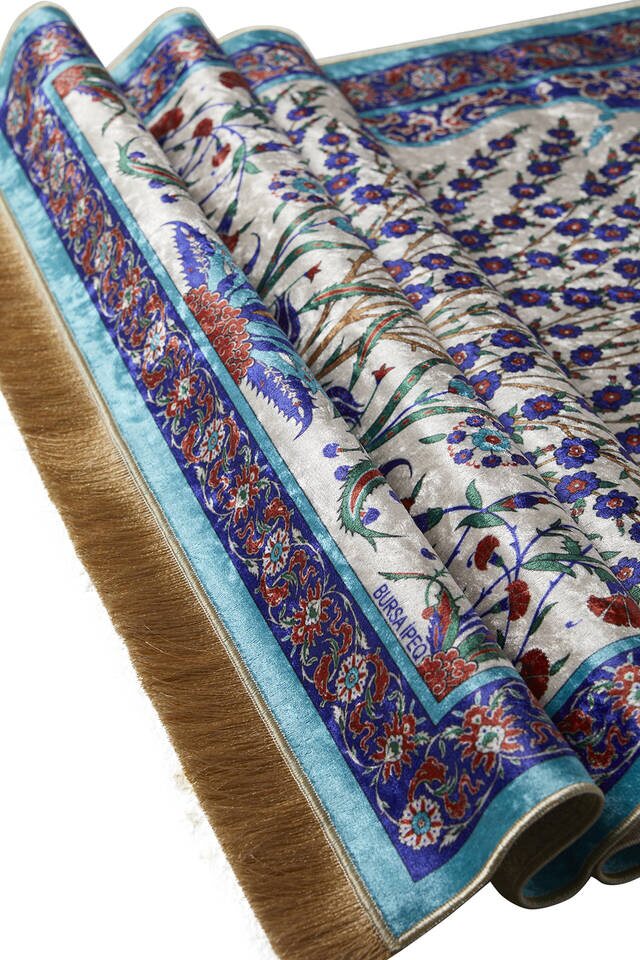 Turquoise Velvet Carpet Prayer Rug - 3