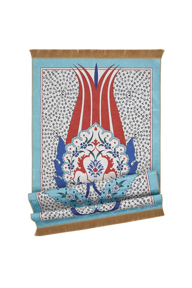 Turquoise Velvet Carpet Prayer Rug - 4